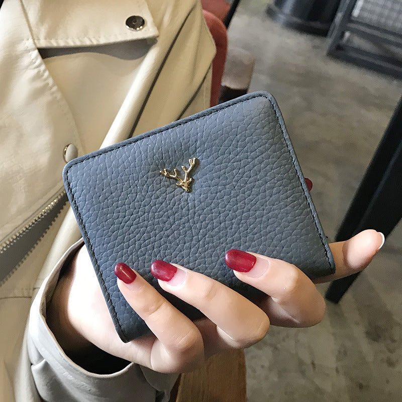 Leather Small Folding Women’s Short Ultra-thin Mini Coin Purse Korean Fashion Wallet - Tiny Purse Big Style Genuine