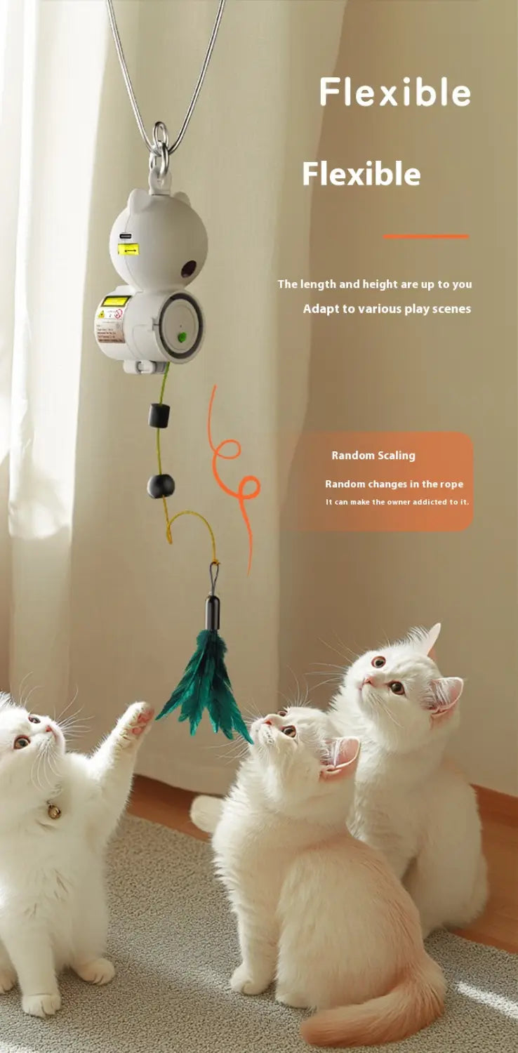 Interaktiver USB -wiederaufladbares Katzenspielzeug mit Feder und einziehbarem Seil