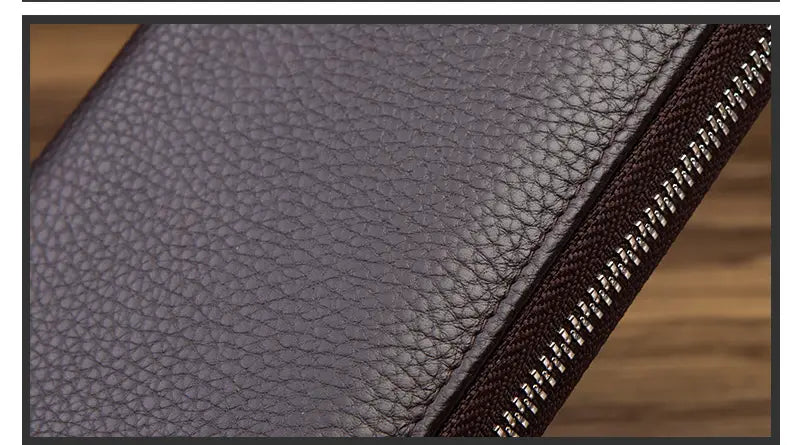 Leather Cortex Cowhide Coin Purse with Zipper and Multiple Compartments