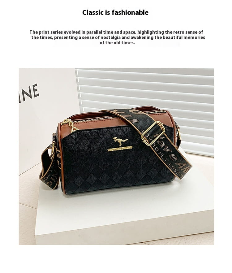 Chessboard Plaid Bag with Wide Shoulder Strap and Multiple Storage Pockets