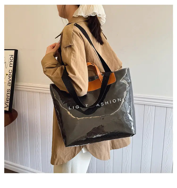 Kraft Paper Shoulder Bag Medium Square Tote in Neutral and Green Colors