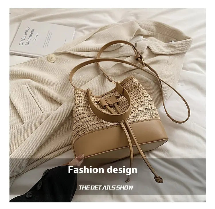 Kudottu ruskea aprikoosi maito tee olkalaukku neliömäinen ristikukkaro hihnalla