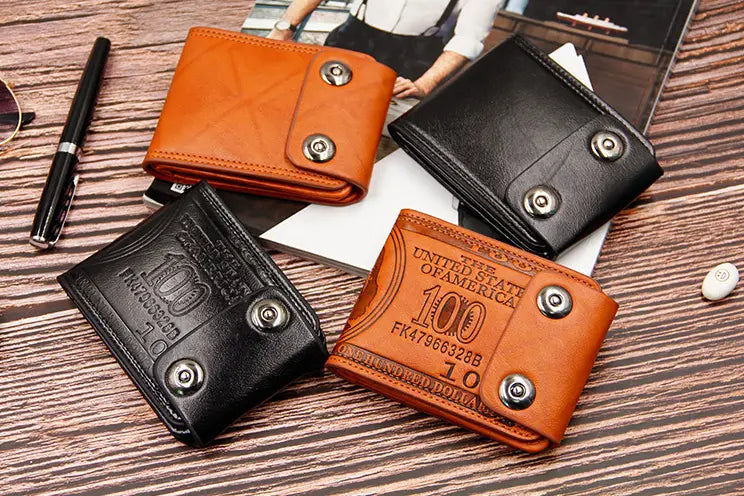 Men’s PU Leather Wallet with Magnetic Closure in Brown or Black for United States