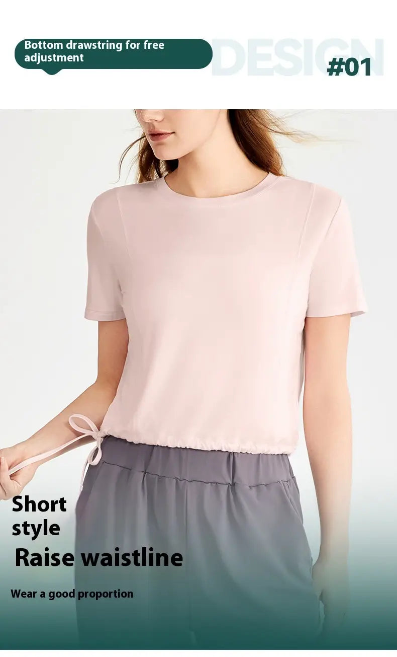 Tricou de antrenament roz roz și negru și negru pentru fitness yoga