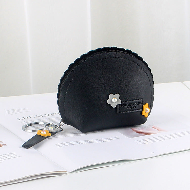 Women’s Hand Holding Fan Small And Simple Coin Key Case One-piece Zipper Waterproof Coin Purse - Chic Flower