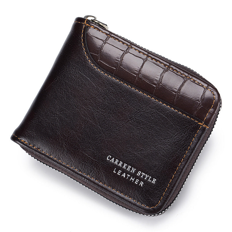 Men’s Short Wallet Stitching Stone Pattern Large Capacity Tri-fold Bag - Upgrade Your Style with Our Fancy Wallet