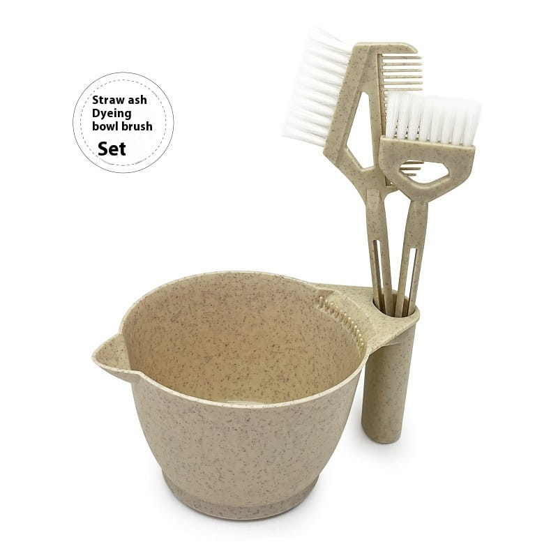 Hair Dye Straw Bowl Set with Brush for Salon Coloring