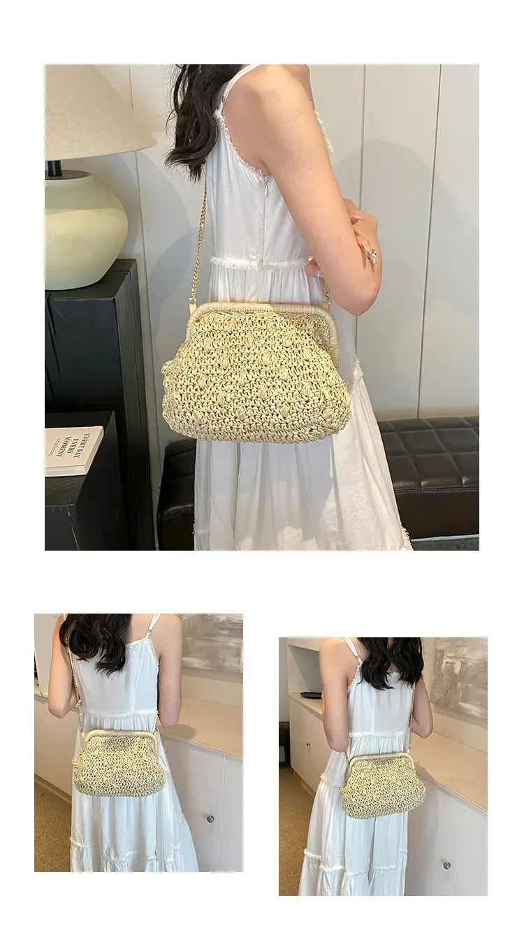 Bolsa de tecido macio branca de cáqui com zíper interno e alça de ombro único