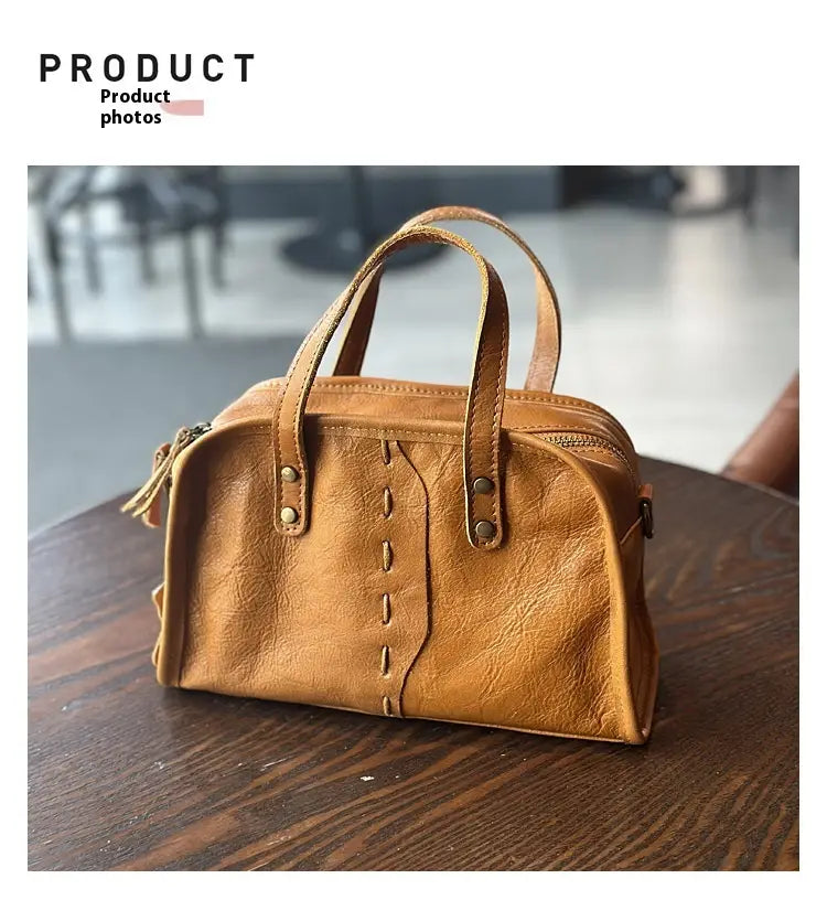 Portable Crossbody Bag with Genuine Leather for Simple Retro Literary Style