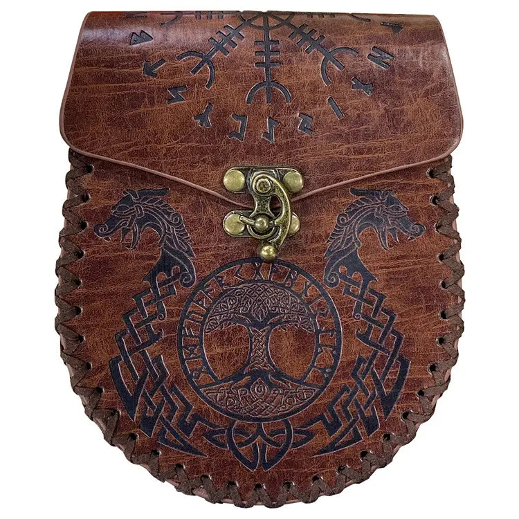 Leather Waist Purse with Alloy Buckle and Double Dragon or Wolf Design