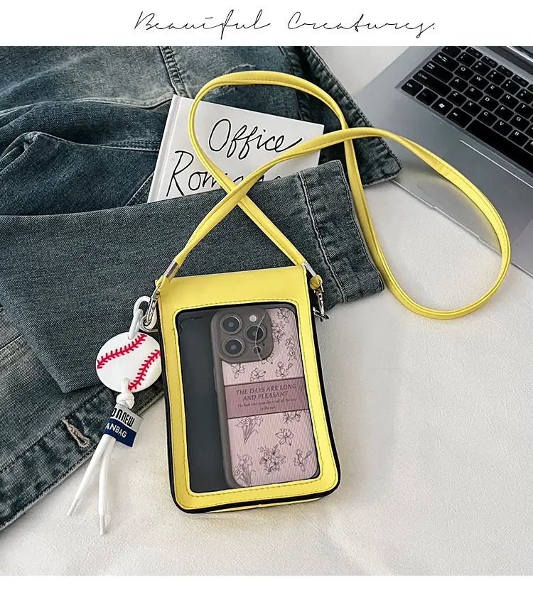 Fehér és sárga puha PU válltáska belső cipzárral