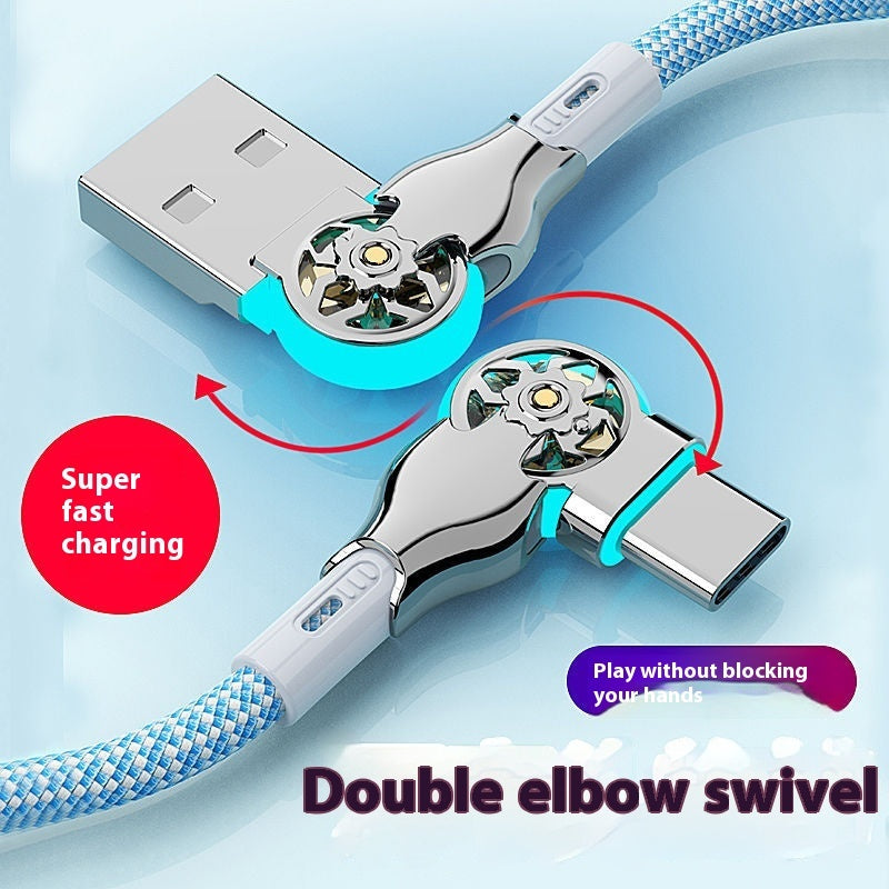 Double Bend Rotating Braided Lengthened Type-c Fast Charge Data Cable Car Charging Cable With Light - Fast Charge Magic