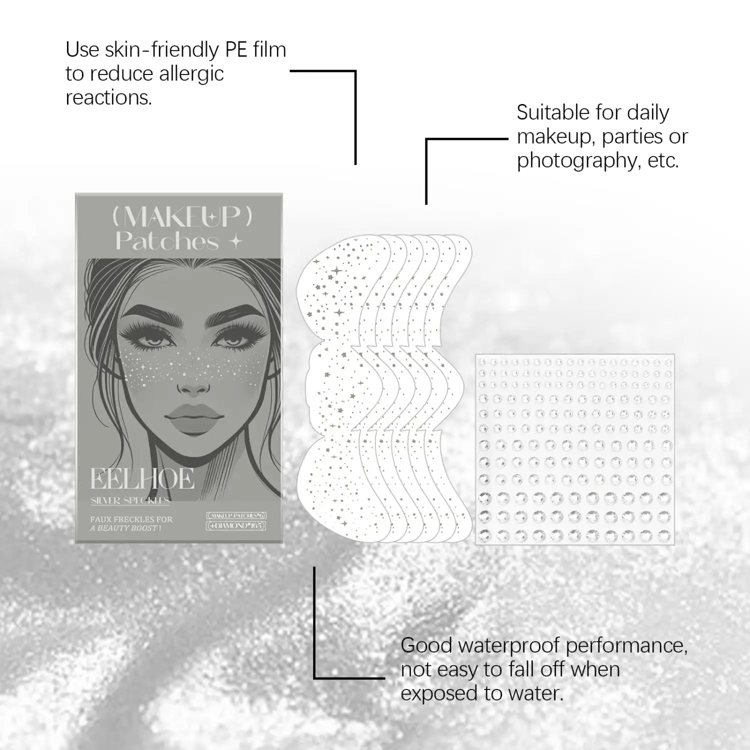 Glitter Spots Tattoo Sticker Set Easy Freckles Water Transfer Tattoos