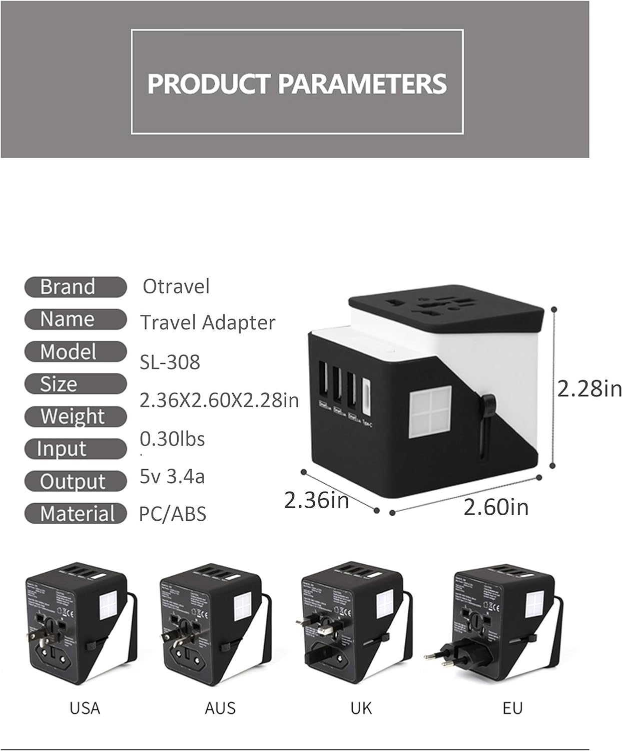 3 USB 1 Typc C International Power Adapter For Europe UK China Australia Japan And More 200 Countries - Travel Adapter