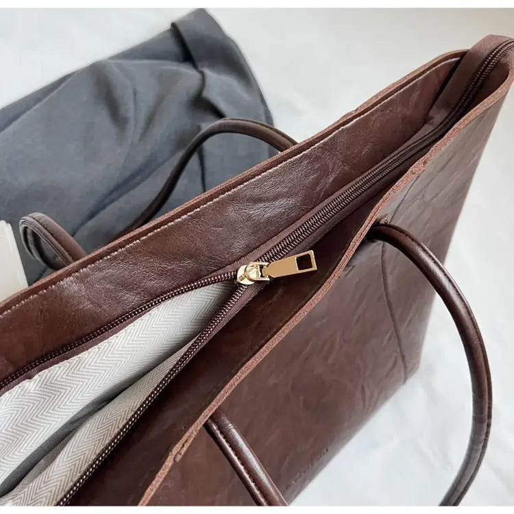 Große PU -Leder -Handtasche Tasche für Frauen schwarz weiß braune Schulterbalken