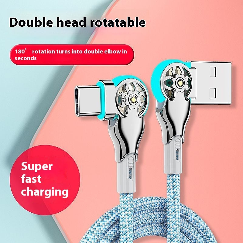 Double Bend Rotating Braided Lengthened Type-c Fast Charge Data Cable Car Charging Cable With Light - Fast Charge Magic