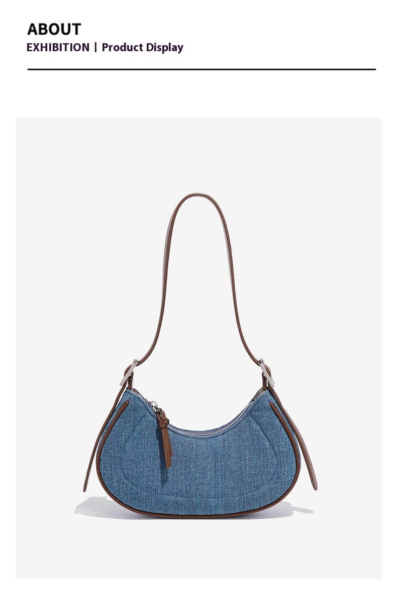 Denim Blue Oxford Cloth Shoulder Bag Medium Dumpling Tote Travel Handbag