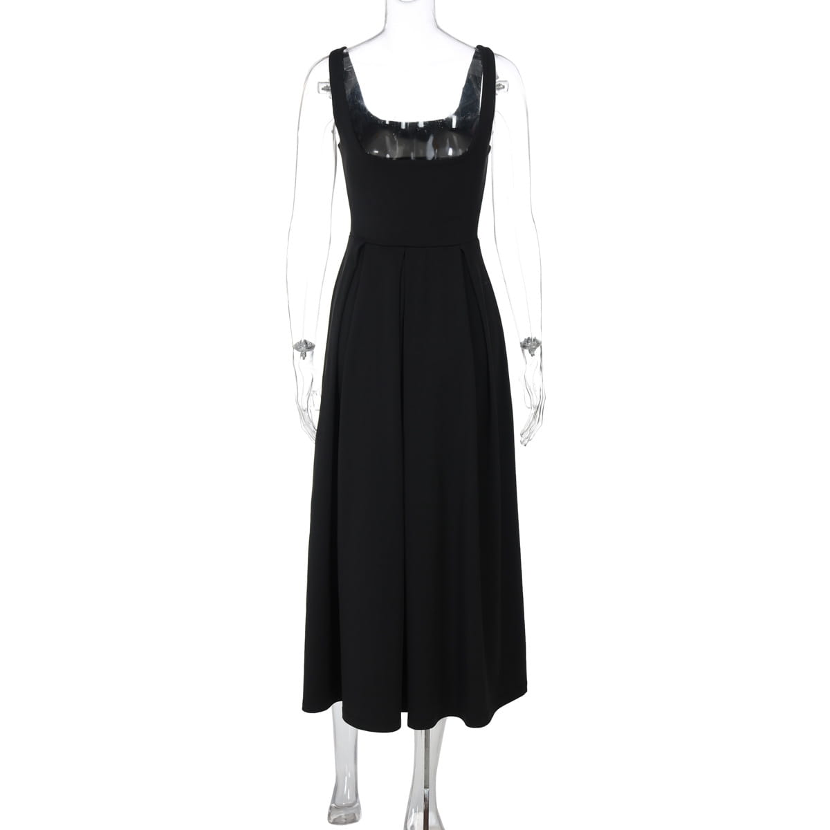 Sleeveless High Waist Midi Dress Milky White Black Blue Polyester S M L