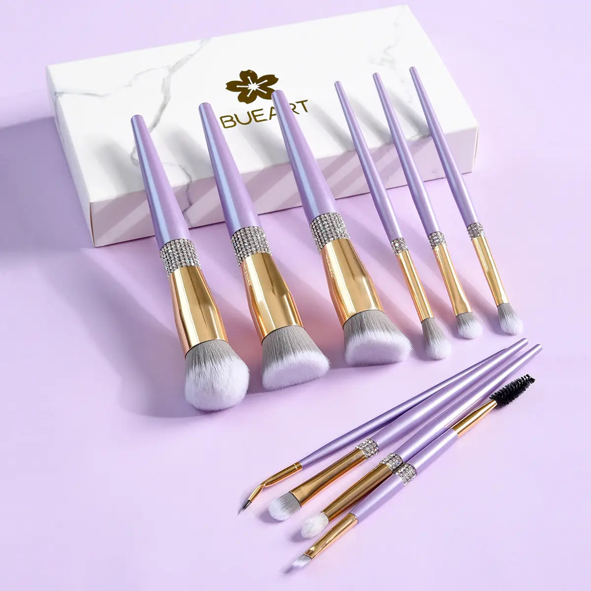 Lilac Purple Makeup Brush Set with 10 Artificial Fiber Brushes
