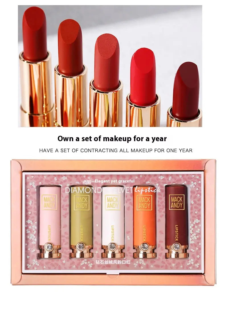 Matte Lipstick Set 5 Colors Long Lasting Waterproof Makeup for All Skin Tones