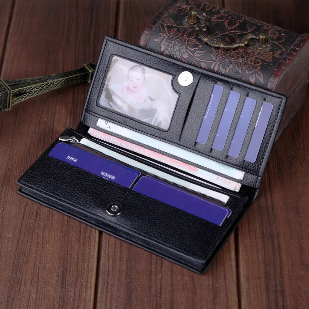 United States PU Leather Wallet with Long Zipper and Multiple Compartments