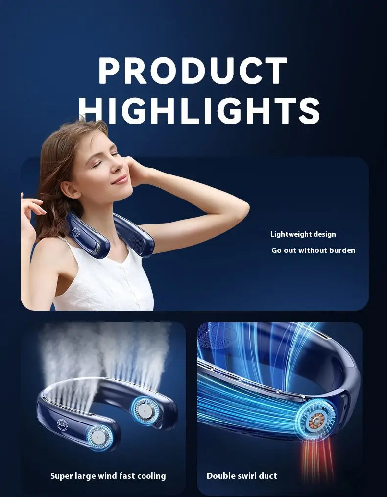 Halter Fan USB Portable Charging with Digital Display and Strong Wind Modes