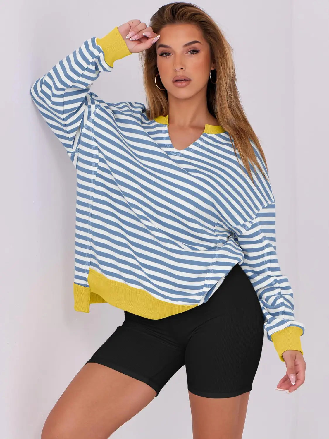 Triibuline pulloveri dressipluus naiste tänavarõivaste polüester Crewneck S-XXL