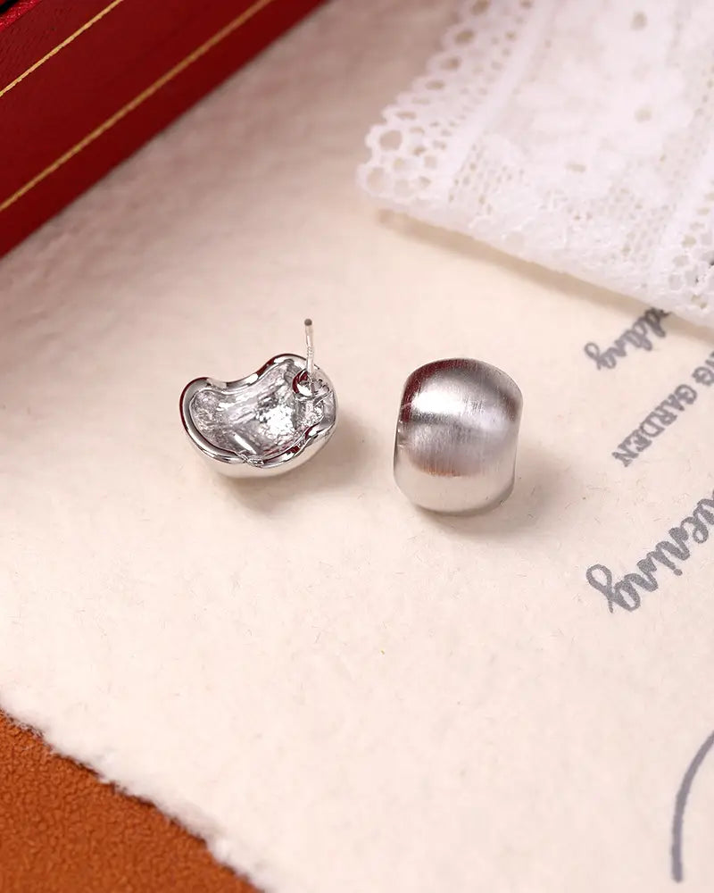 Small C- Shaped Brushed Minimalist Silver Stud Earrings