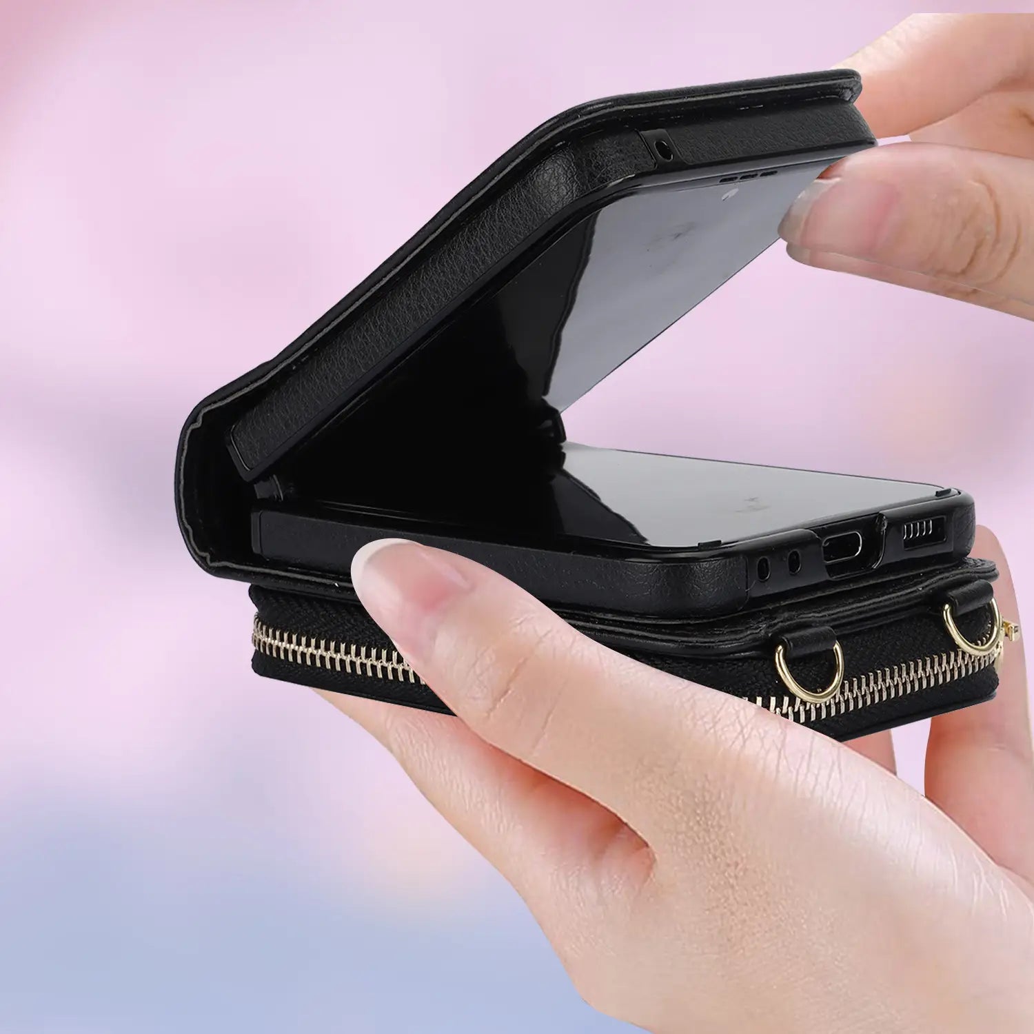 Oiriúnach do ZFlip6 Cás gutháin le patrún litchi foldable