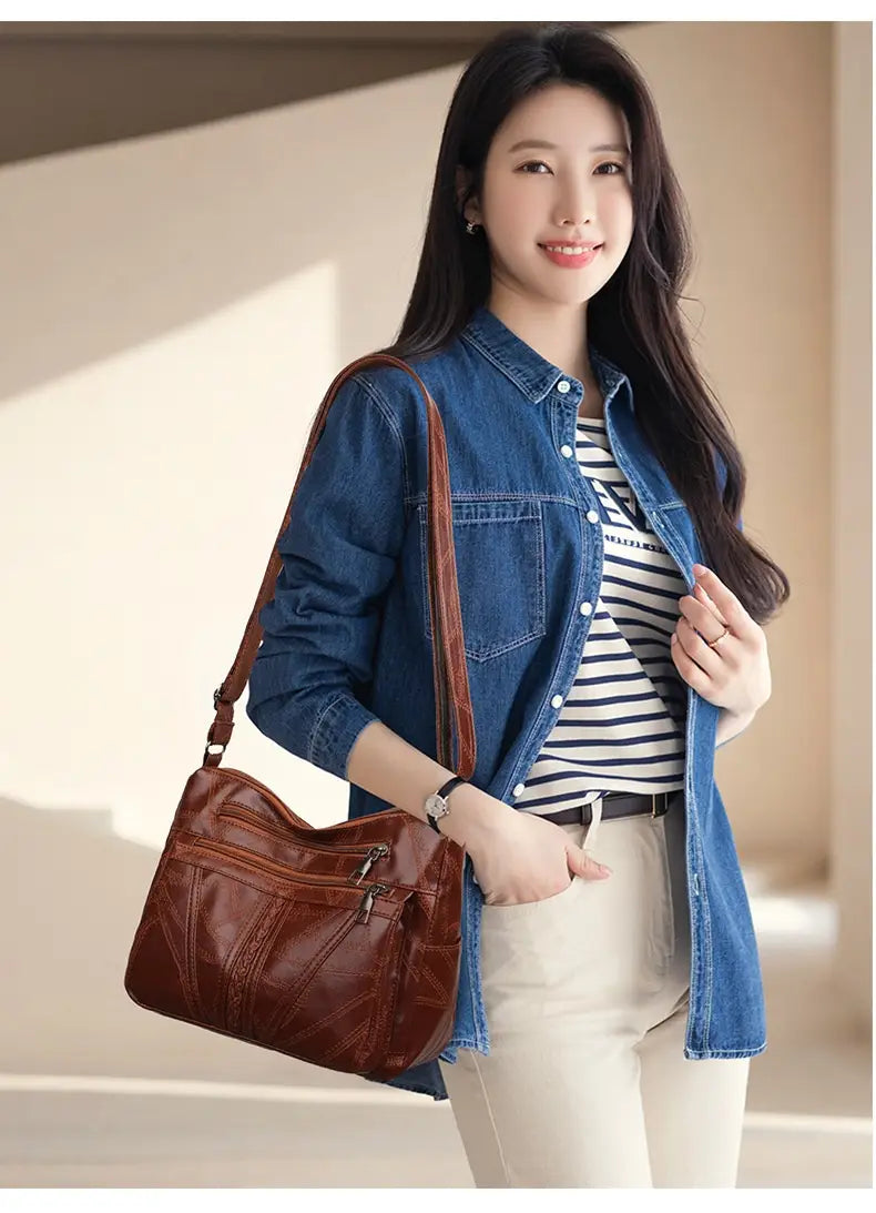 Mála Eagraí Suitcase Leathar PU le póca zipper le haghaidh taistil agus stórála