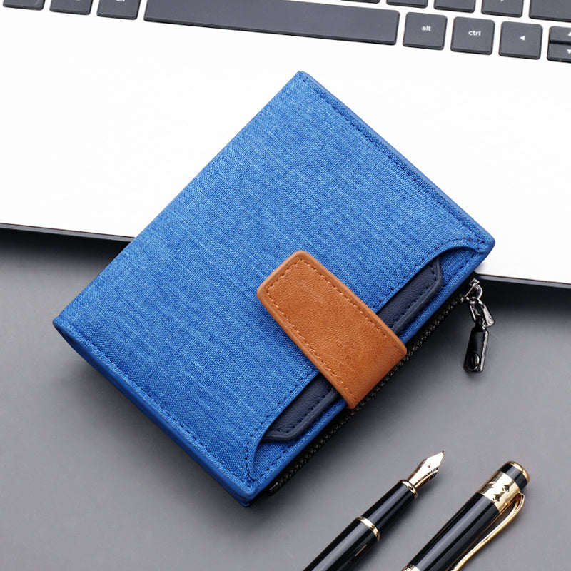 Men’s Button Short Wallet Oxford Cloth Large Capacity Canvas Wallet - Big Wallet for Small Men’s Dreams and Many Cards