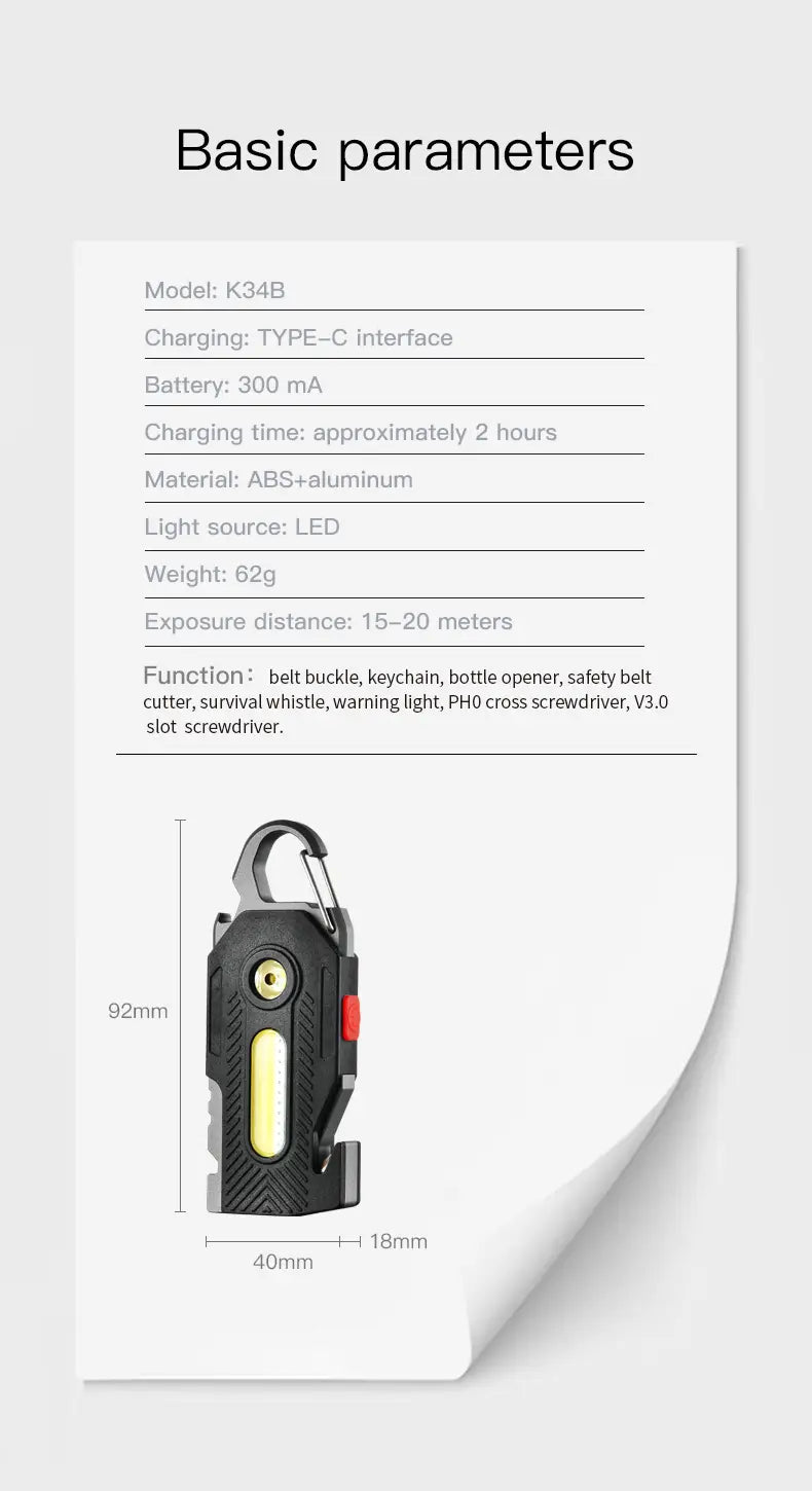 Multifunctional Emergency Charging Light Keychain with Survival Tools