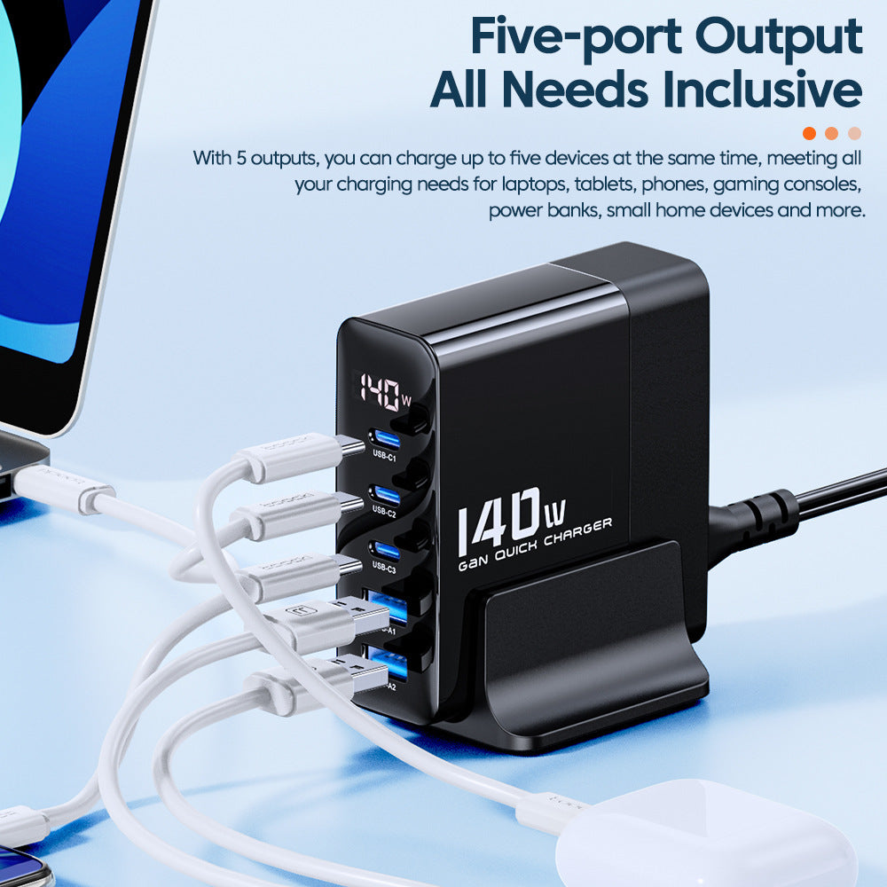 140W Digital Display Gallium Nitride GaN Charger 3C2A Fast Charge - Charge Like a Pro with GaN Power Wizardry