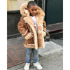 Boys' Warm Fur All-in-one Fashion Hooded Jacket - Brown