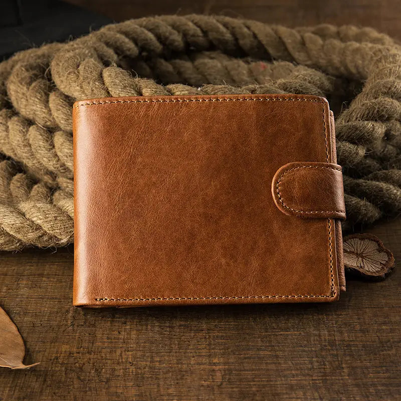 Brown Cowhide Wallet with Card Slots Coin Pocket and Four Compartments for the United States