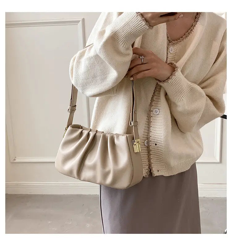 Pleated Cloud Bag Underarm Leather Shoulder Messenger in Multiple Colors