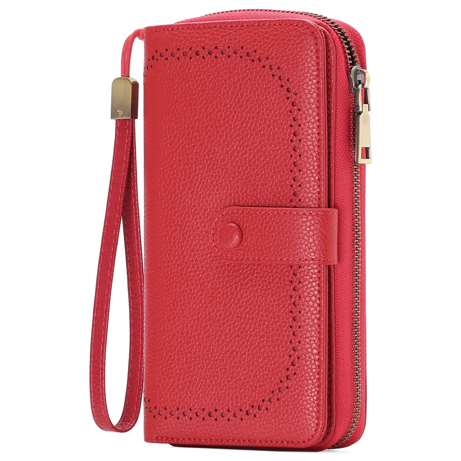 Tyylikäs synteettinen nahka lompakko, jossa on monimutkaisia ompeleita ja RFID -kilpiä turvallisen päivittäisen käytön vuoksi