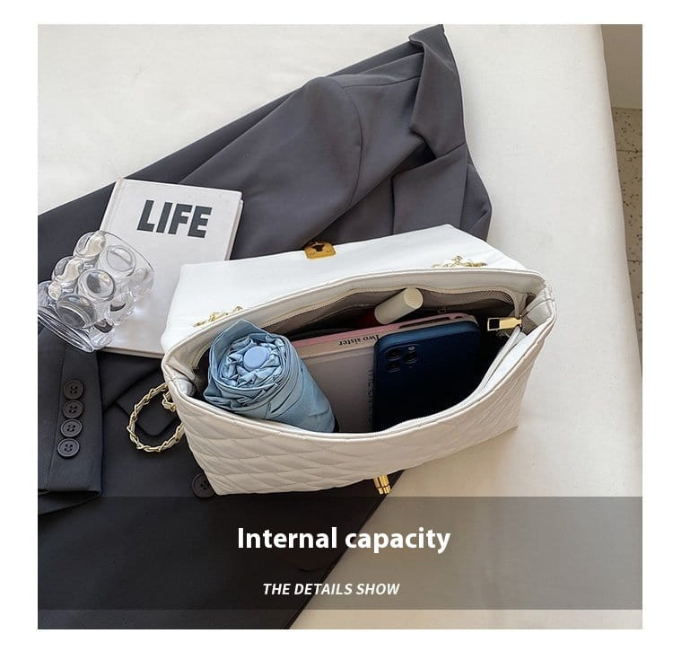 Large Capacity Shoulder Bag in Black or White with Diamond Embroidery Thread