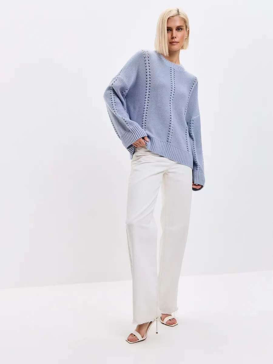 Cashmere Acrylic Pullover Sweater for Women in Milky White Gray Blue Green