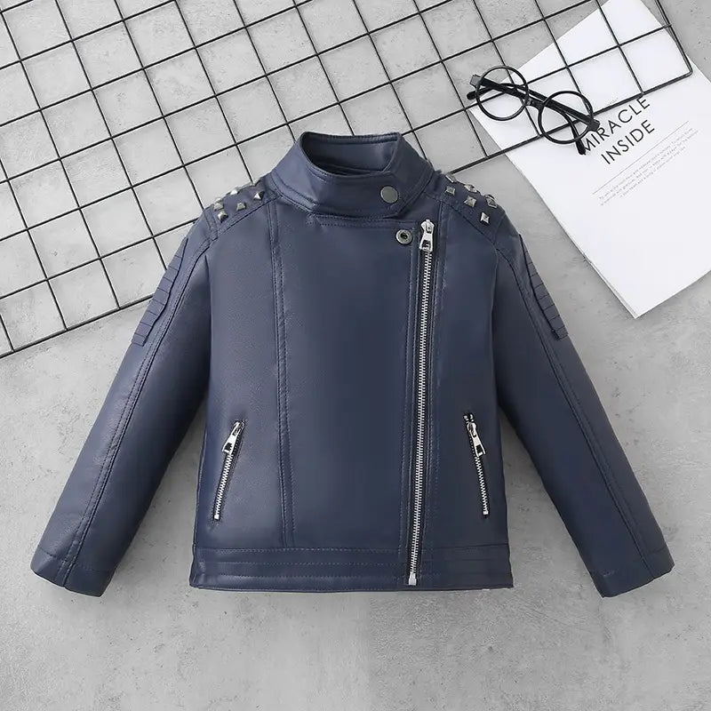 Solid Color Leather Fabric for Fashion Casual Jackets in Black and Royal Blue