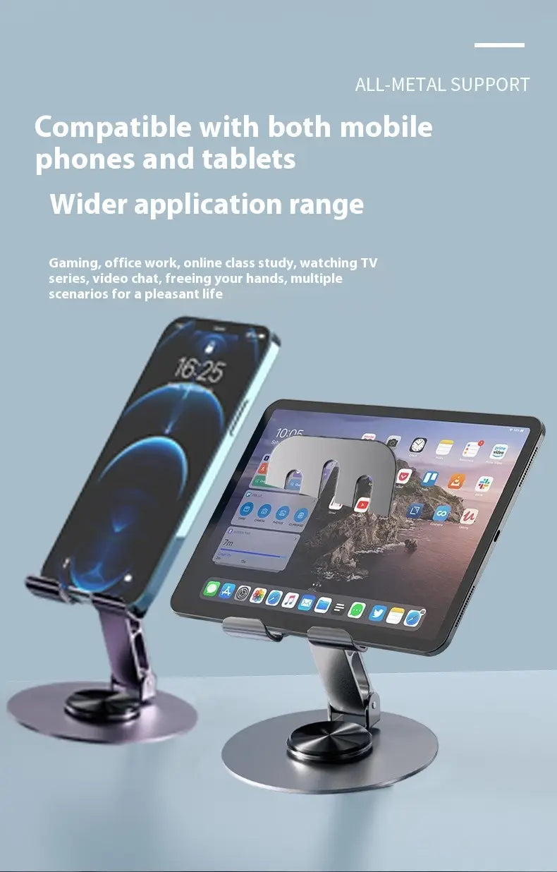 Folding Lazy Tablet Stand with Degree Rotation Adjustment and Space-Like Gray Finish