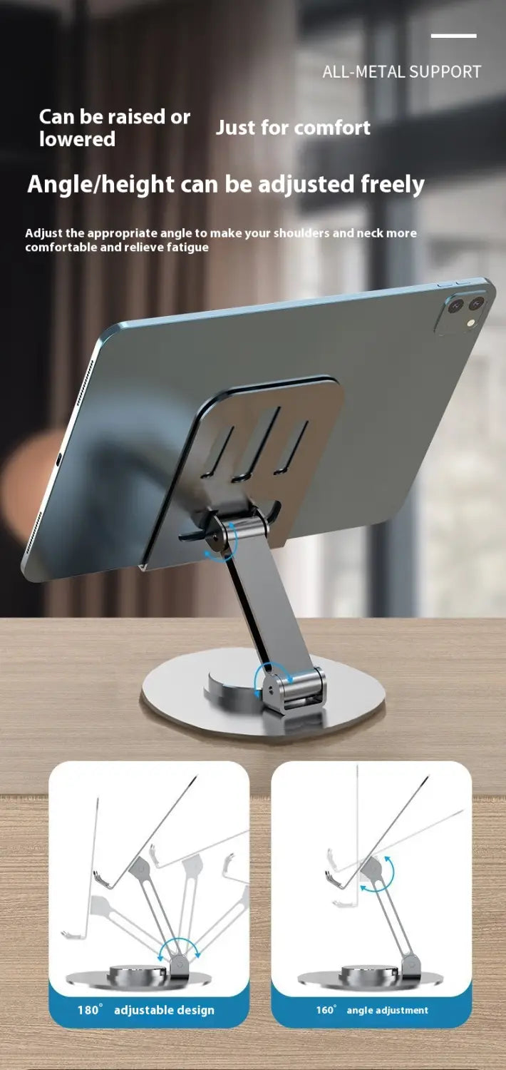 Folding Lazy Tablet Stand with Degree Rotation Adjustment and Space-Like Gray Finish