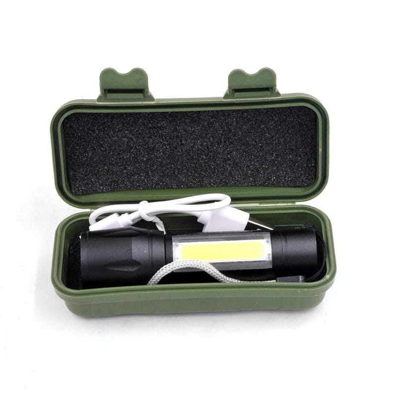 Mini USB Power Aluminum Alloy Torch with Zoom COB Flashlight for Outdoor