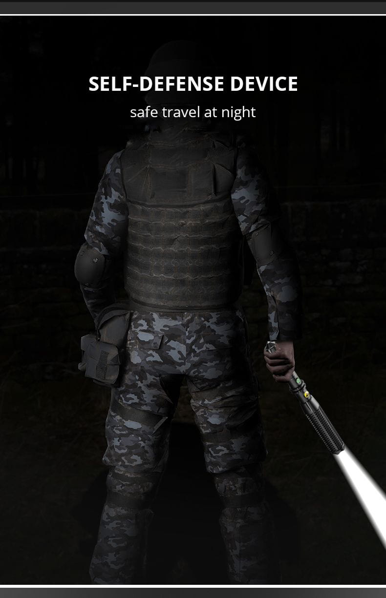 Outdoor USB Rechargeable Wolf Tooth Stick Self Defense Flashlight