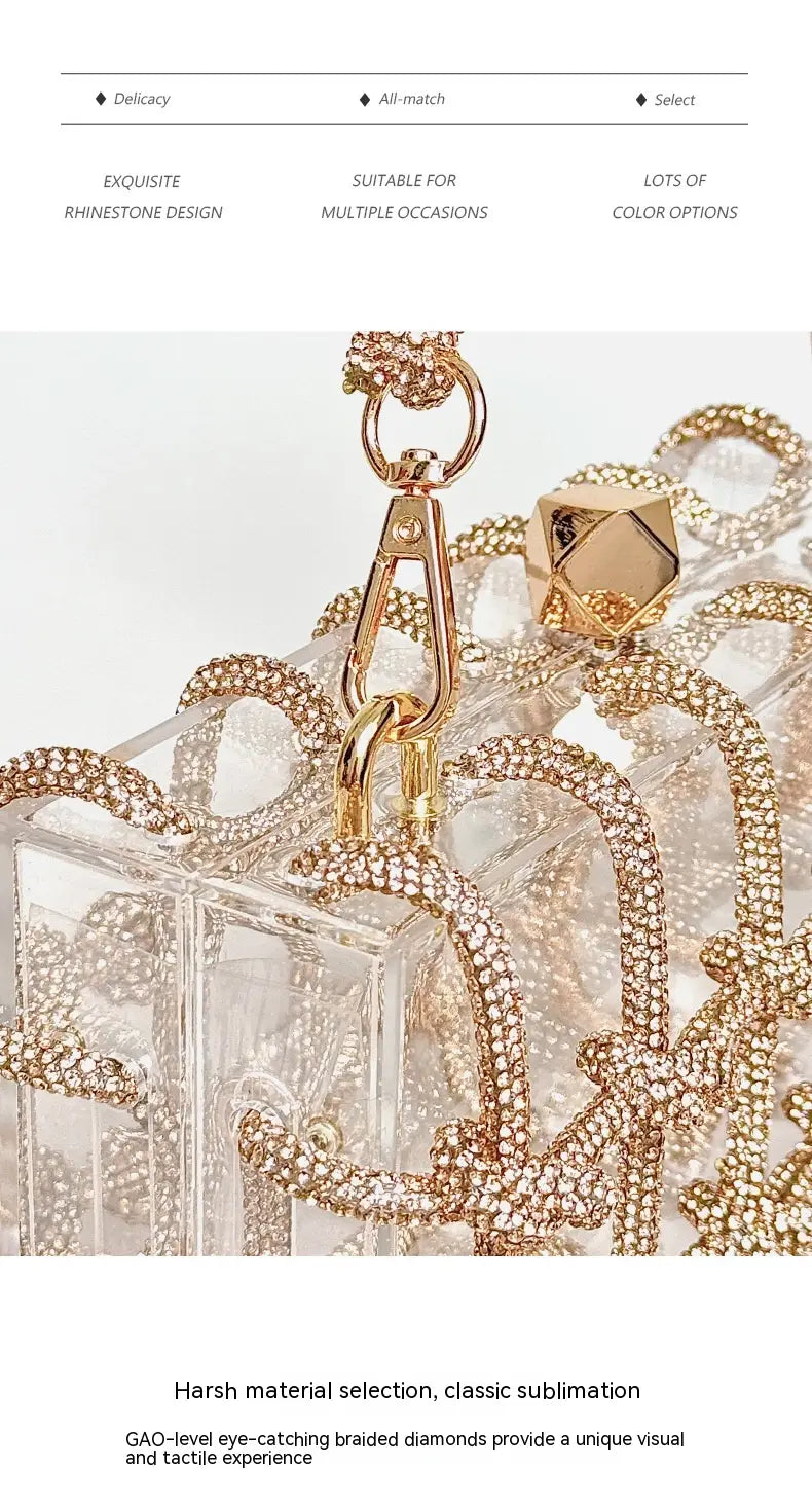 Champagne Gold Rainbow Color Hard Acrylic Suitcase for Shiny Rhinestone Banquets