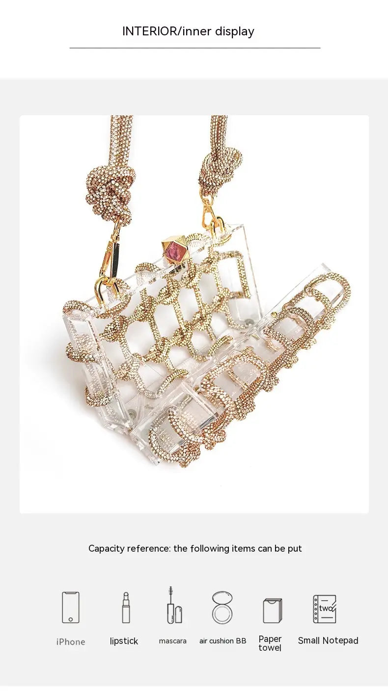 Champagne Gold Rainbow Color Hard Acrylic Suitcase for Shiny Rhinestone Banquets