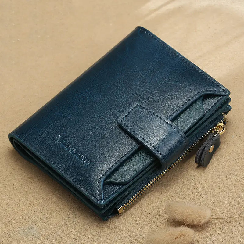 European Retro Coin Purse with Genuine Leather and Anti-Theft Card Slot