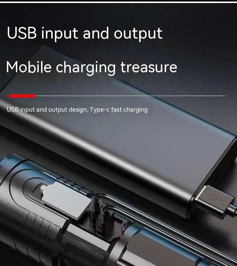Outdoor Household Hiking USB Charging Power Torch with Telescopic Zoom