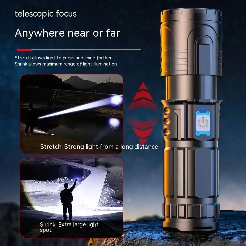 Outdoor Household Hiking USB Charging Power Torch with Telescopic Zoom