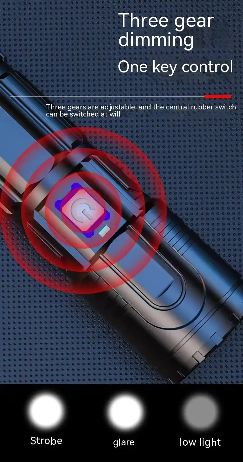 Outdoor Household Hiking USB Charging Power Torch with Telescopic Zoom